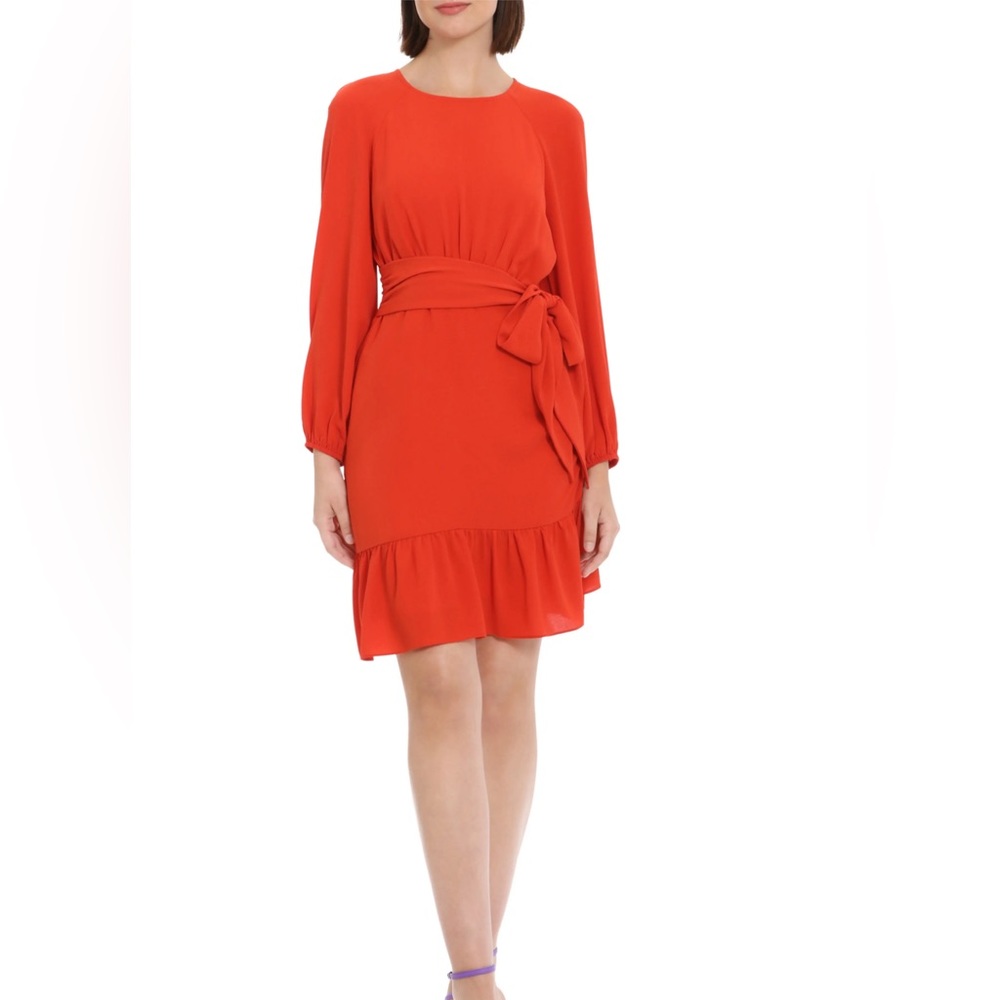 NWT Raglan Long Sleeve Ruffle Hem Dress - Color:Valiant Poppy - Size 16